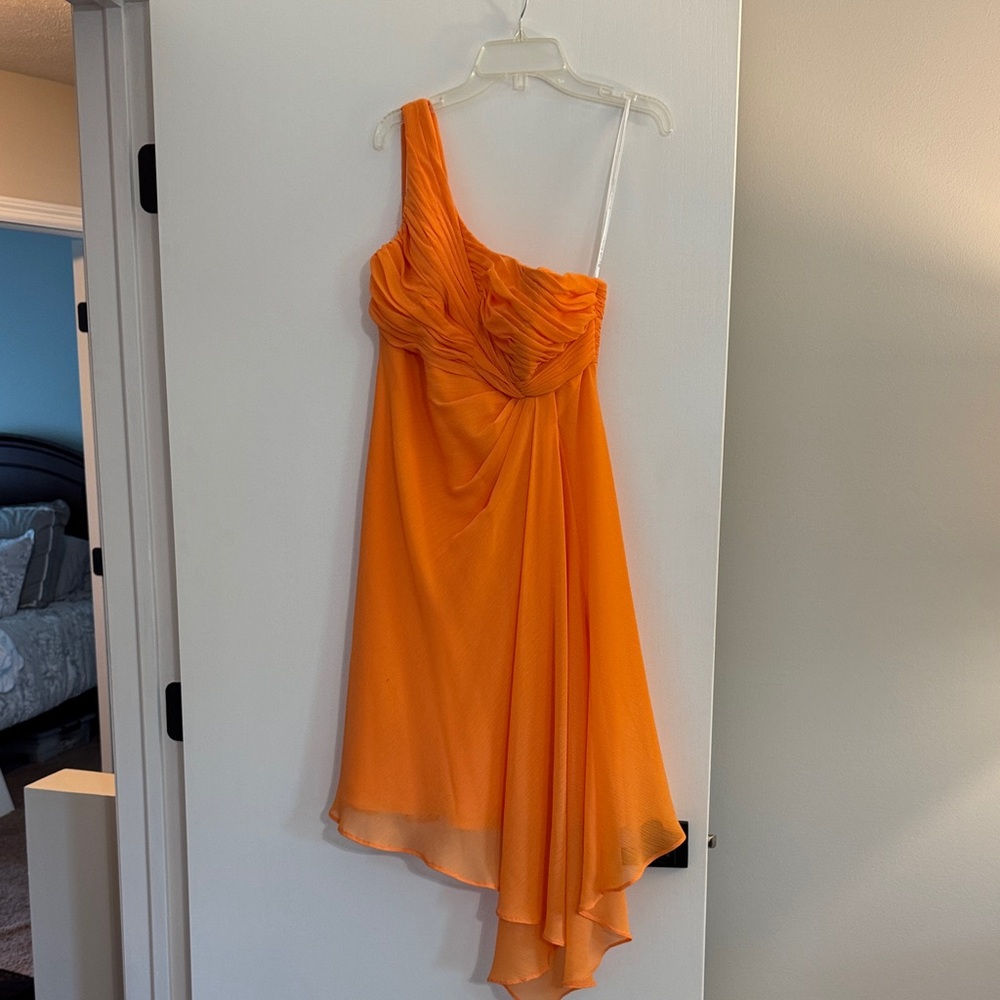 David's Bridal Vibrant Orange One-Shoulder Dress